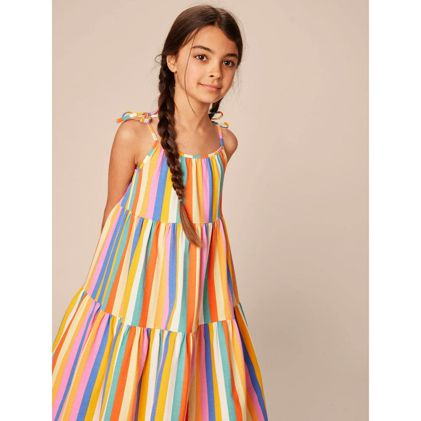 Tie Shoulder Tiered Dress, Multi