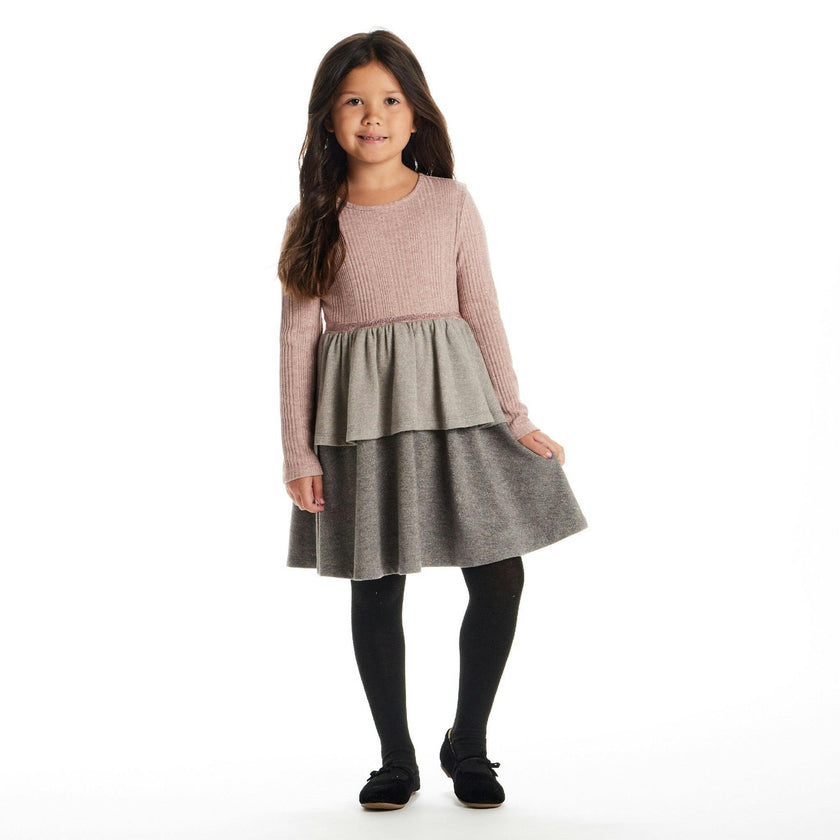 Kids Color Blocked Lurex Knit Tiered Dress