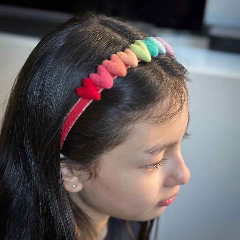 Rainbow Hearts Headband, Red