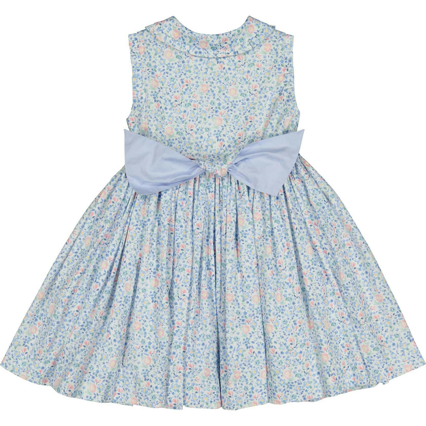 Olympe Blue Floral Sleeveless Smocked Dress