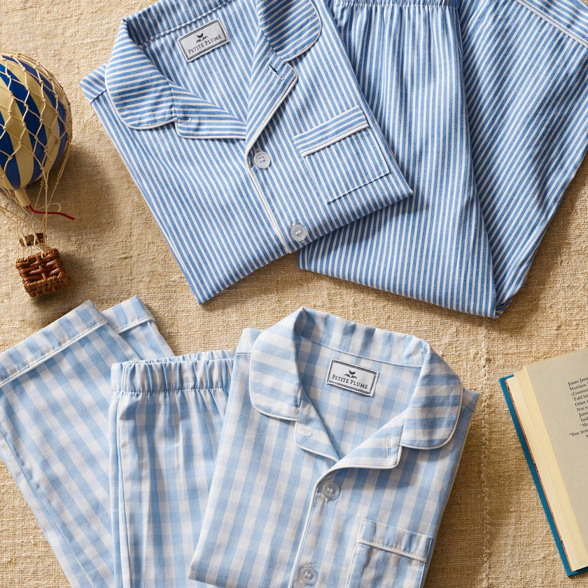 Kid's Twill Pajama Set in Light Blue Gingham