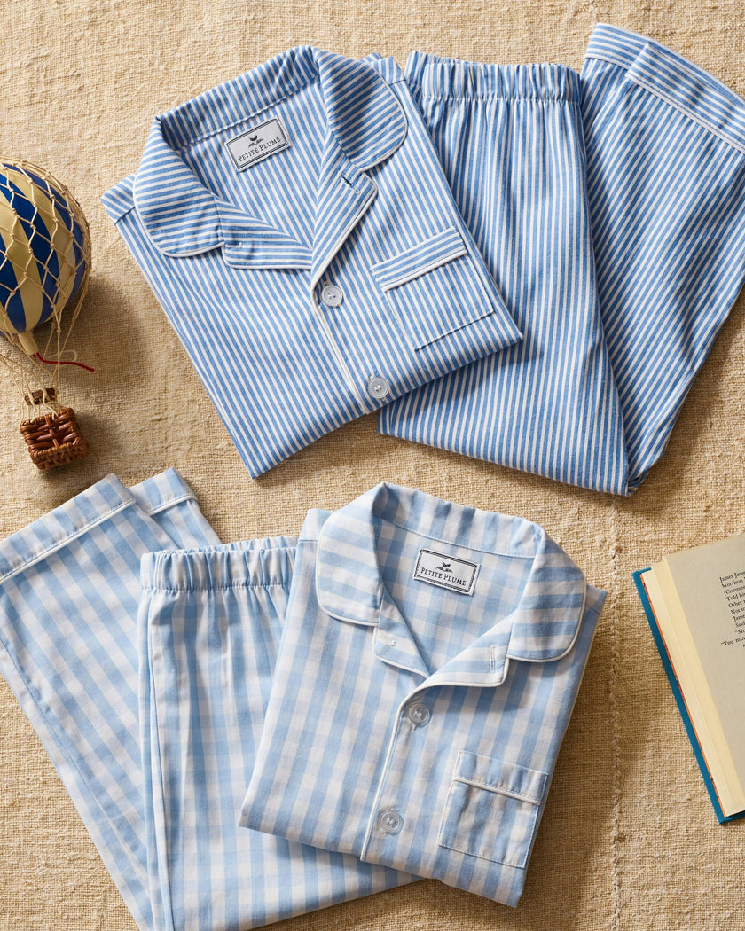 Kid's Twill Pajama Set in French Blue Heritage Stripe