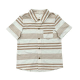 Boys Collar Button Shirt in Vintage Latte Stripe