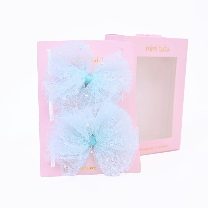 Tulle Bow Pearl Accented Hairclip Set