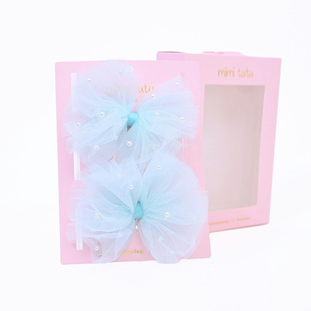 Tulle Bow Pearl Accented Hairclip Set