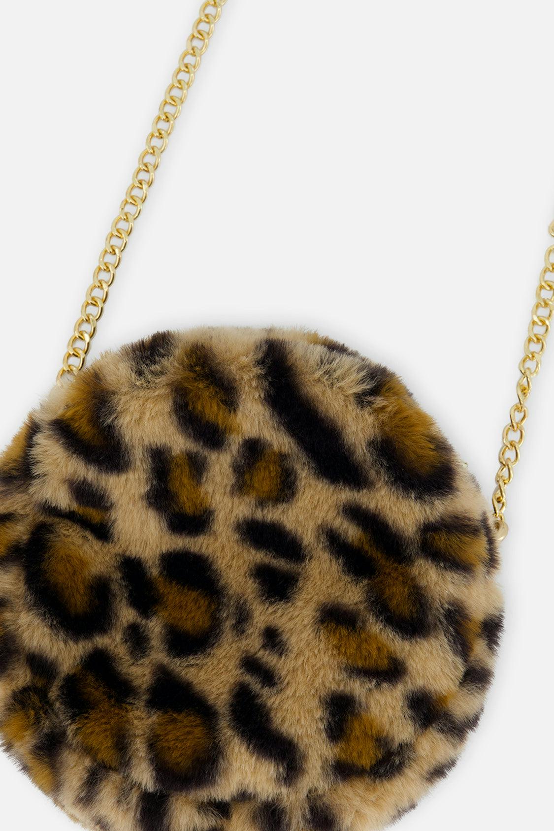 Faux Fur Shoulder Bag Brown Leopard Print