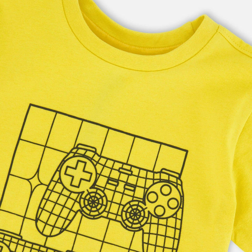 Organic Cotton Jersey T-Shirt With Gamer Print Yellow