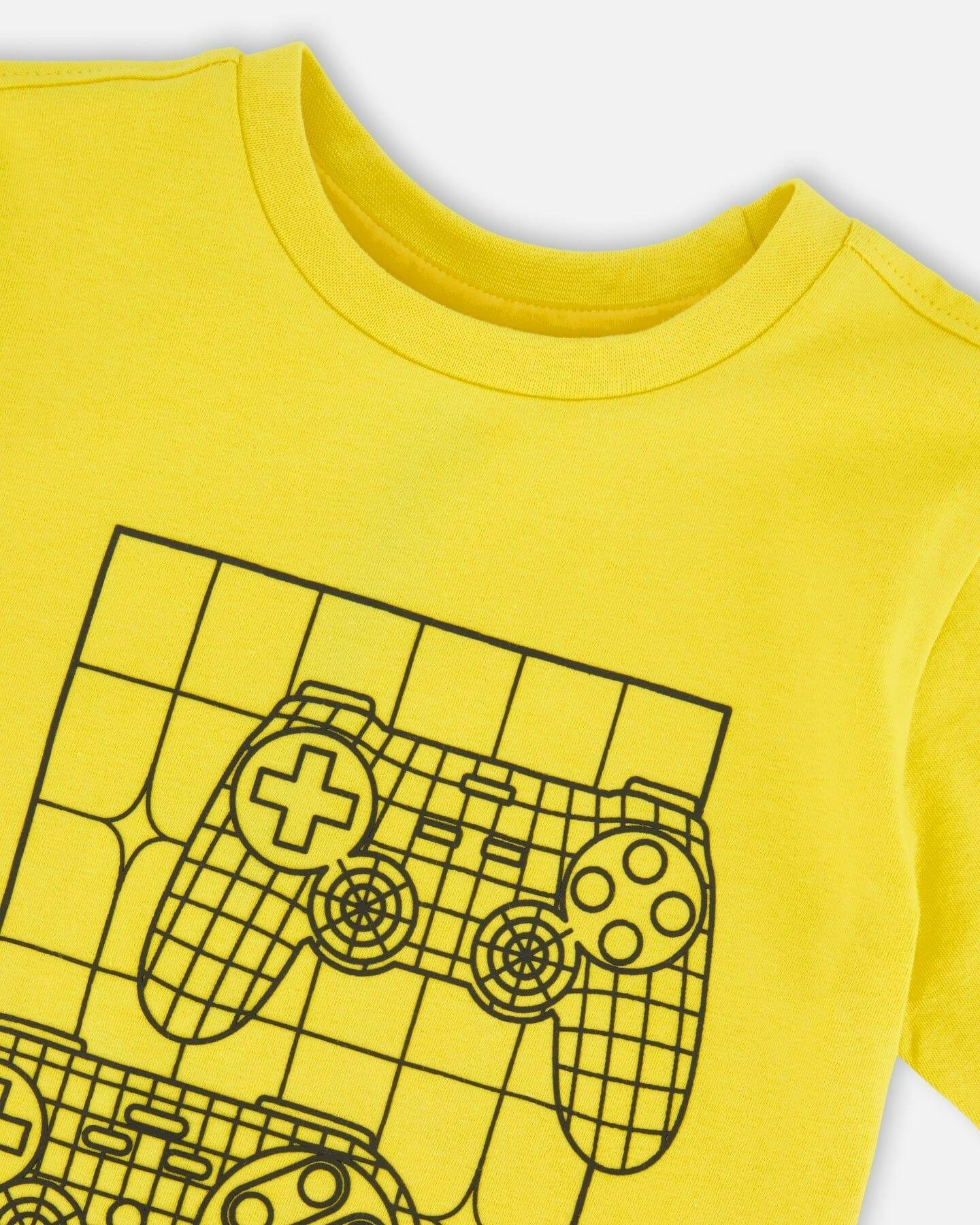 Organic Cotton Jersey T-Shirt With Gamer Print Yellow