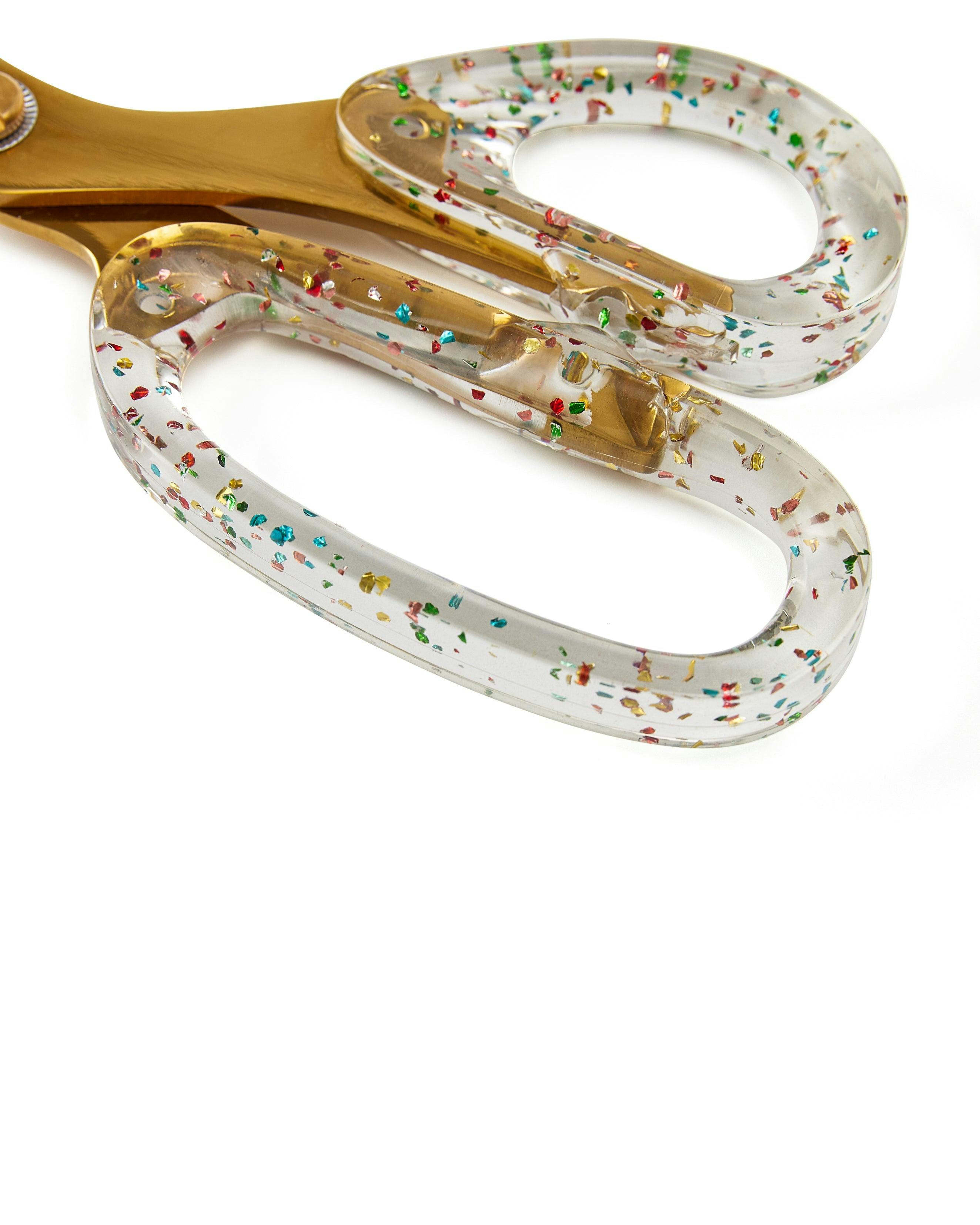 Packed Party Confetti Party Acrylic Scissors - 9-Inch Clear Confetti-Injected Handles with Gold-Tone Blades for Home School and Office Desks