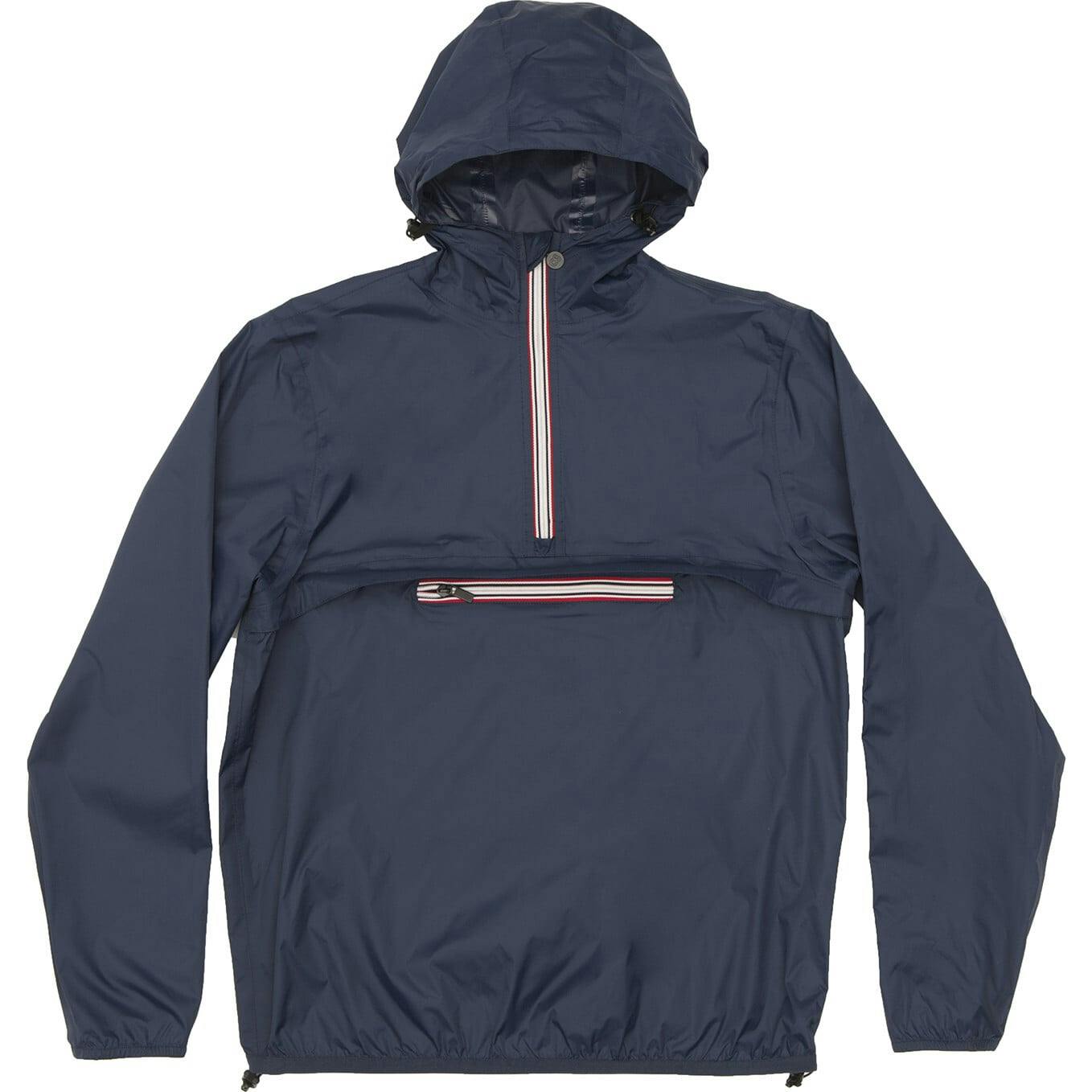 Navy women's quarter zip packable rain jacket and windbreaker