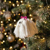 Maltese Dog Hand Knit Christmas Ornament
