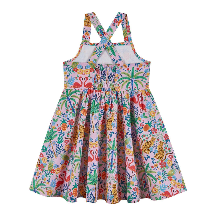 Girls Textured Cotton Poplin Dress | Pink Cheetah
