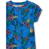 Short Sleeve Zipped Rash Guard One-Piece Swimsuit, Blue
