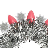 Packed Party Tinsel Topper Christmas Light Novelty Headband - Silver Tinsel with Pink Christmas Lights and Silver Glitter Stars for Holiday Parties, One Size