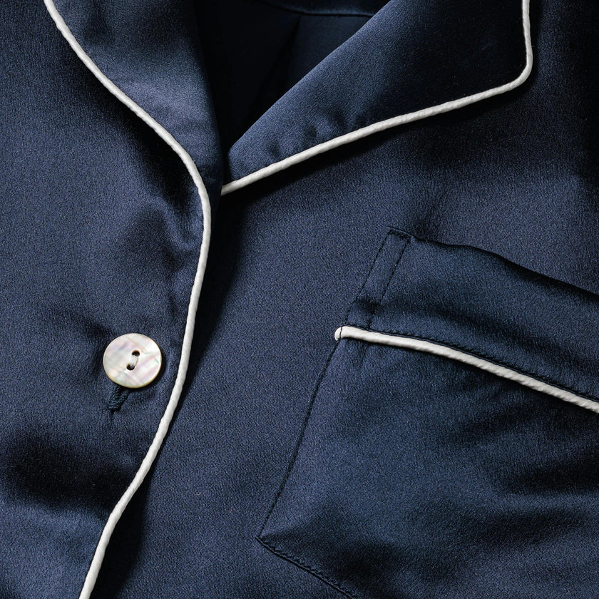 Men's Silk Pajama Set in Navy