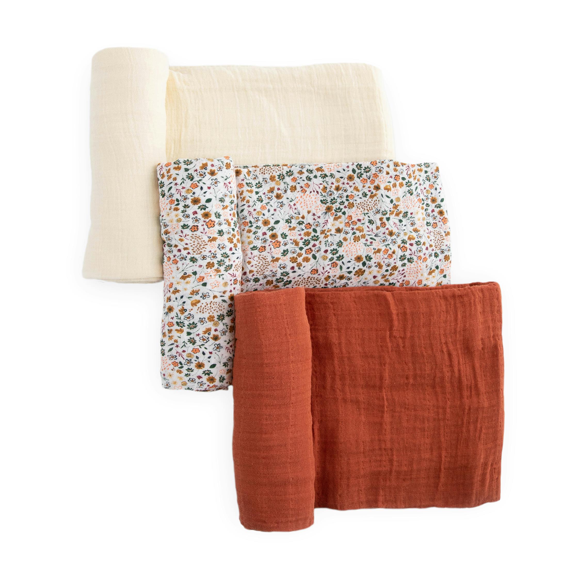 Cotton Muslin Swaddle Blanket 3 Pack - Pressed Petals