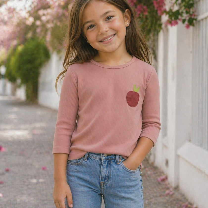 Girls Ribbed Berry 3-Quarter Sleeve Shirt