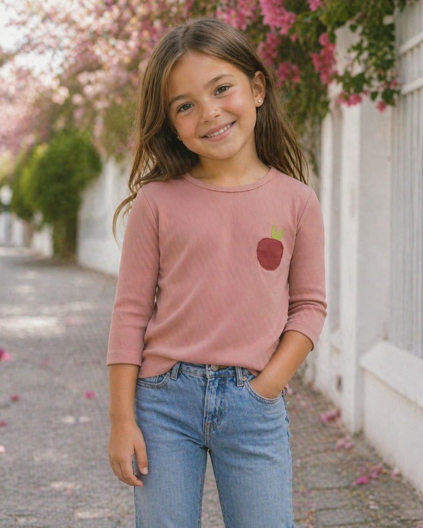 Girls Ribbed Berry 3-Quarter Sleeve Shirt