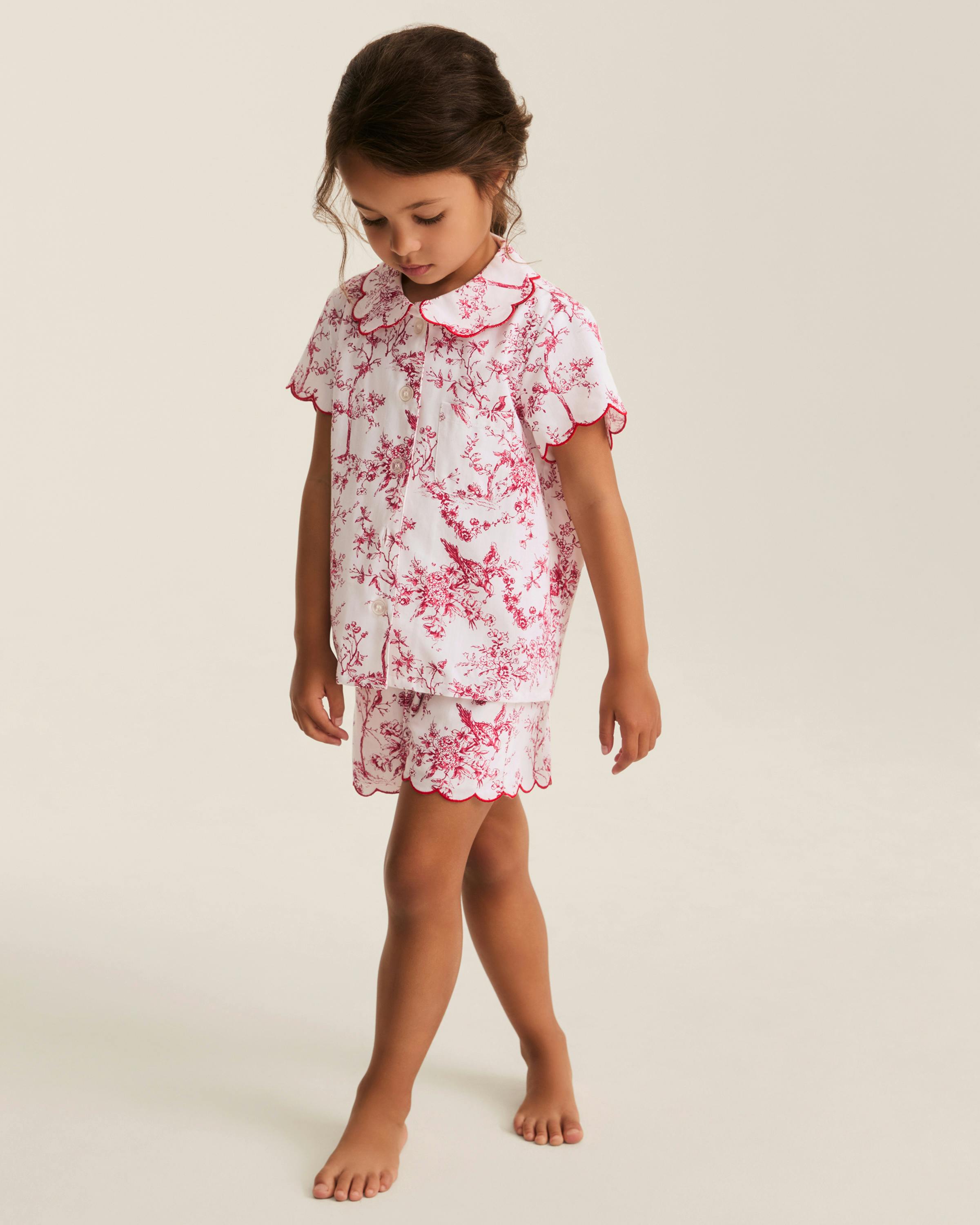 Kid's Twill Colette Short Set in Red Timeless Toile