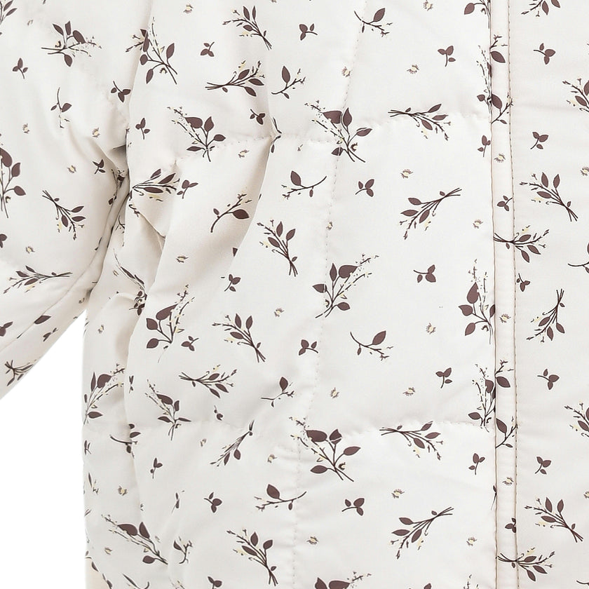 White Floral Hooded Jacket & Mitten Set