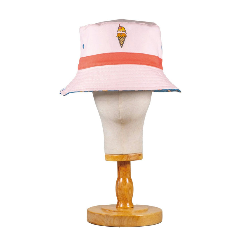 Reversible Kids Bucket Hat – Ice Cream Print | Summer Hat for Kids with 2-in-1 Design, Appliqué Patch & All-Over Print