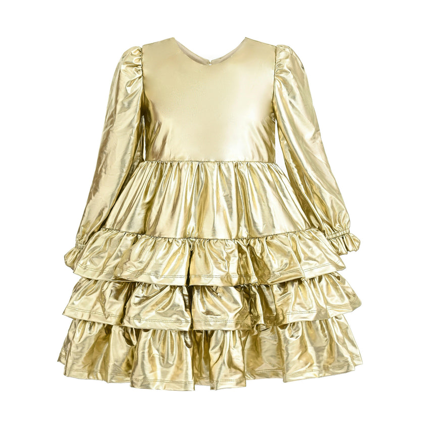 Gold Metallic Ruffle Party Dress