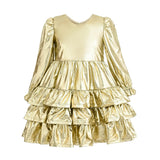 Gold Metallic Ruffle Party Dress