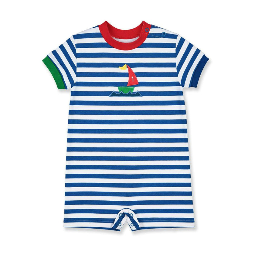 Stripe Knit Shortall With Sailboat