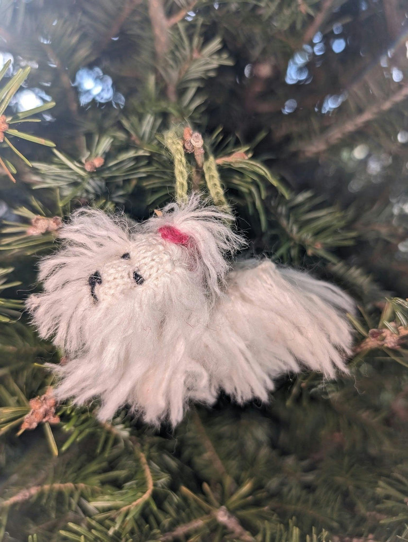 Maltese Dog Hand Knit Christmas Ornament