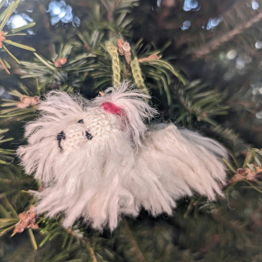 Maltese Hand Knit Christmas Ornament
