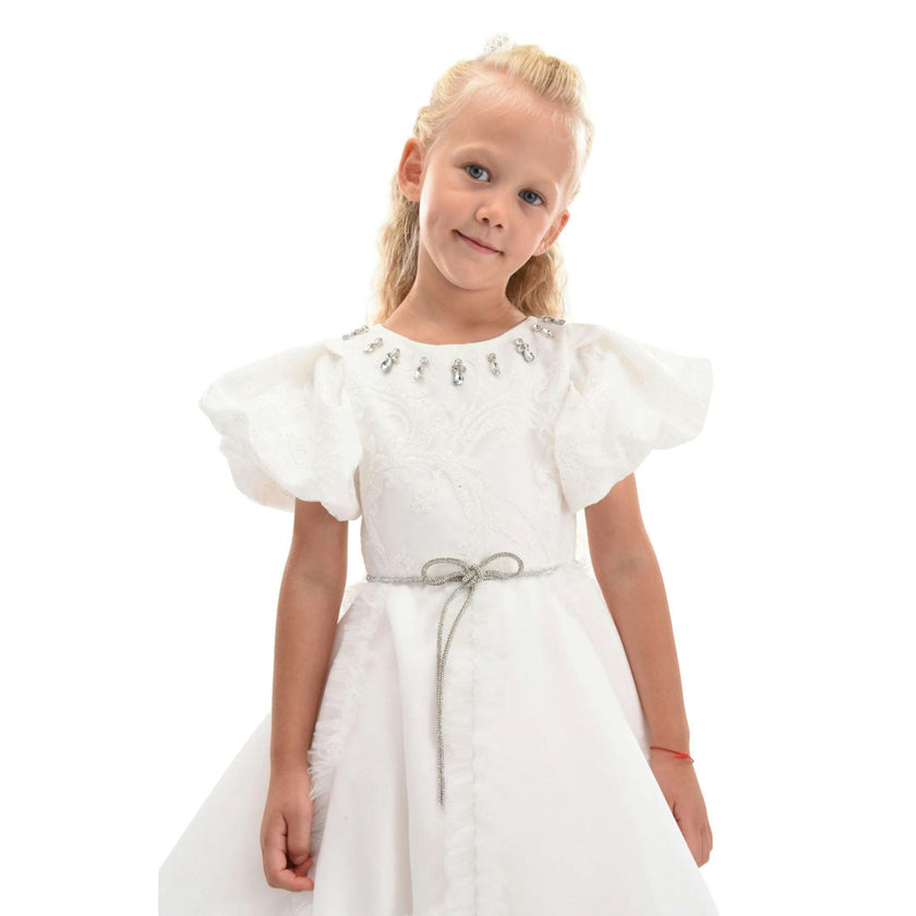 White Raineri Gem Shimmer Overlay Dress
