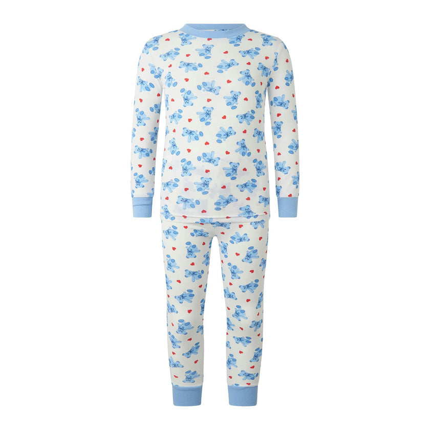 Hearts Print Long Sleeve Jersey Pajamas Set