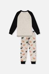 Organic Cotton Two Piece Pajama Set Beige Elk Print