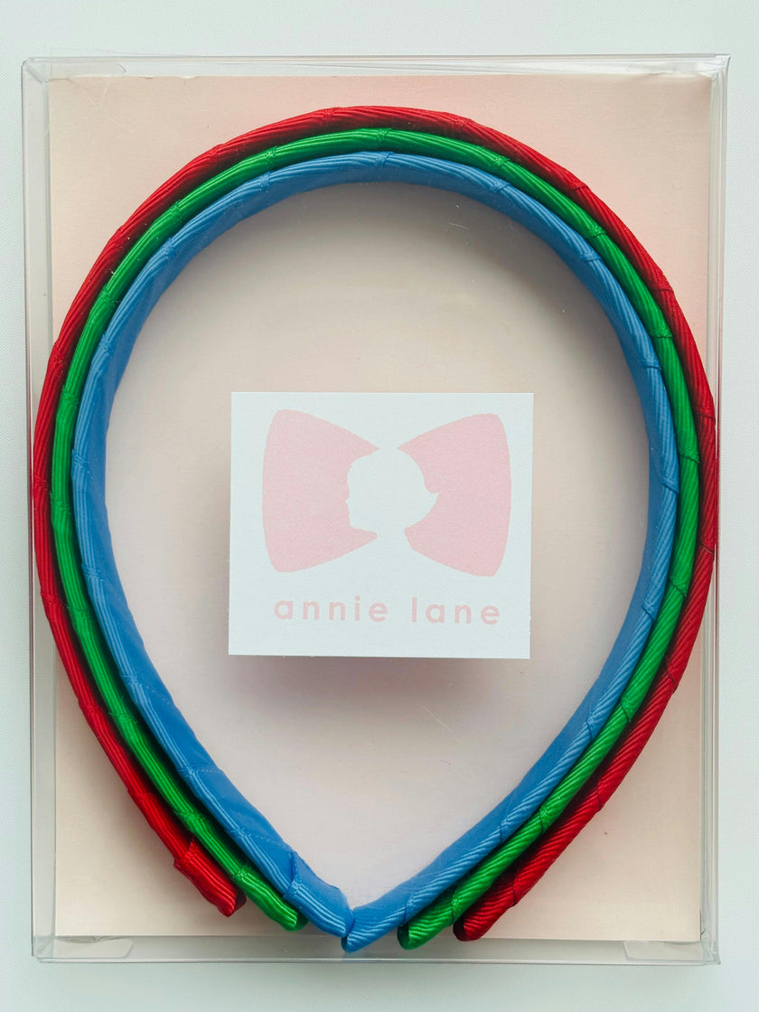 Set of three headbands - red, green and capri blue