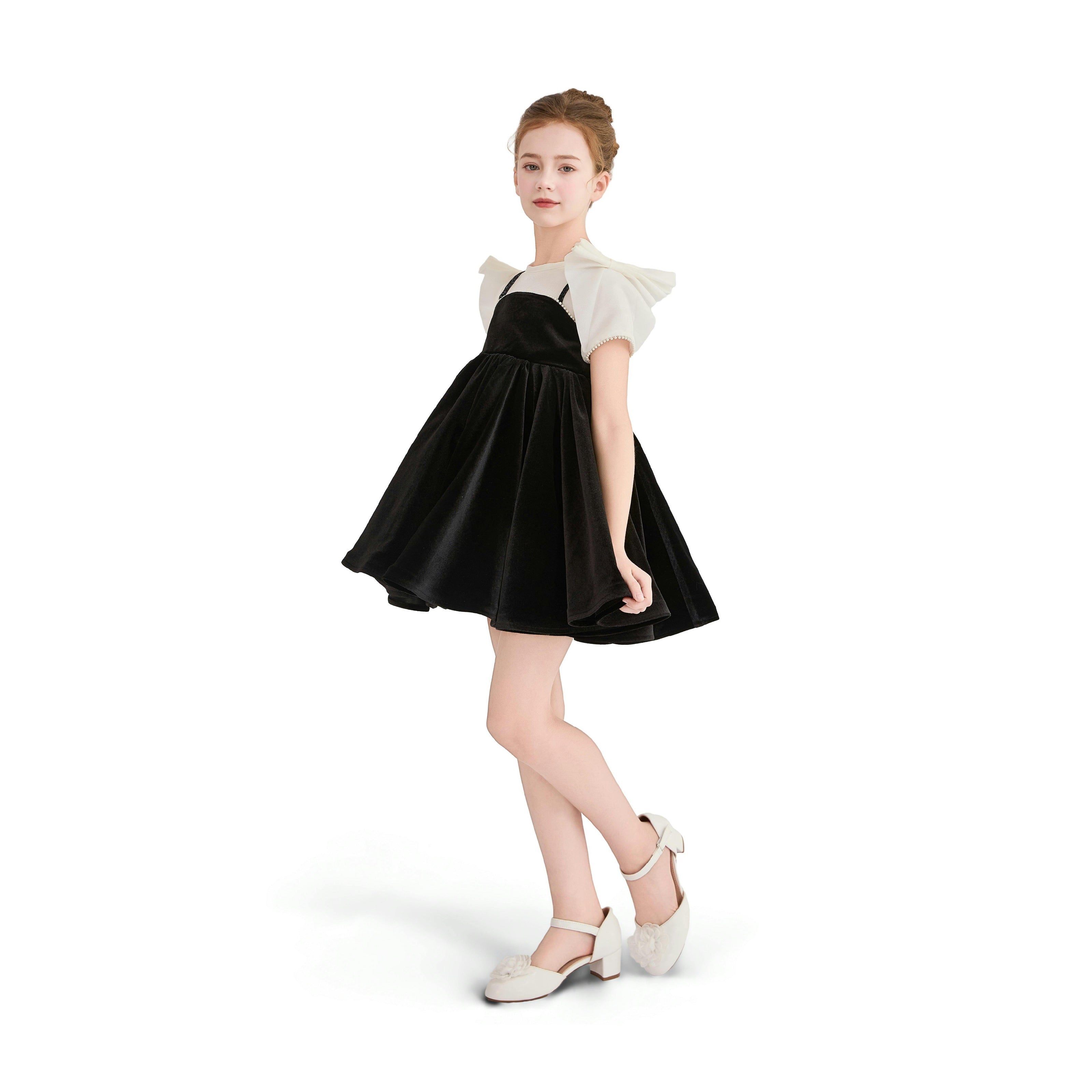 Black & White Crestella Velvet Bow Dress