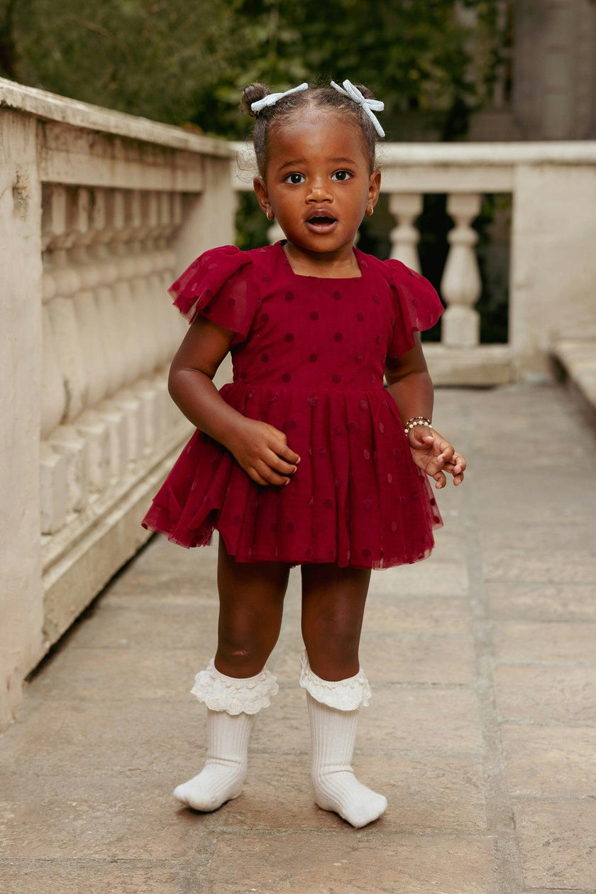 Baby Solange Dress Set in Burgundy Tulle