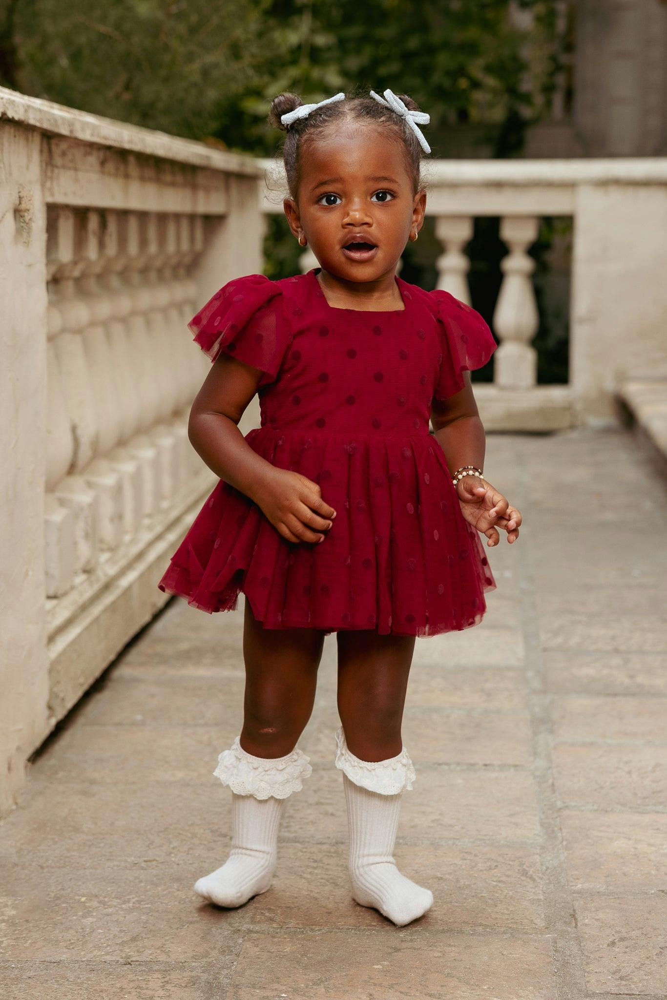 Baby Solange Dress Set in Burgundy Tulle