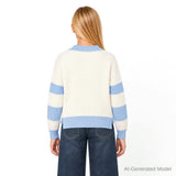 Tween Girls Slouchy Rugby Sweater | Beige & Blue