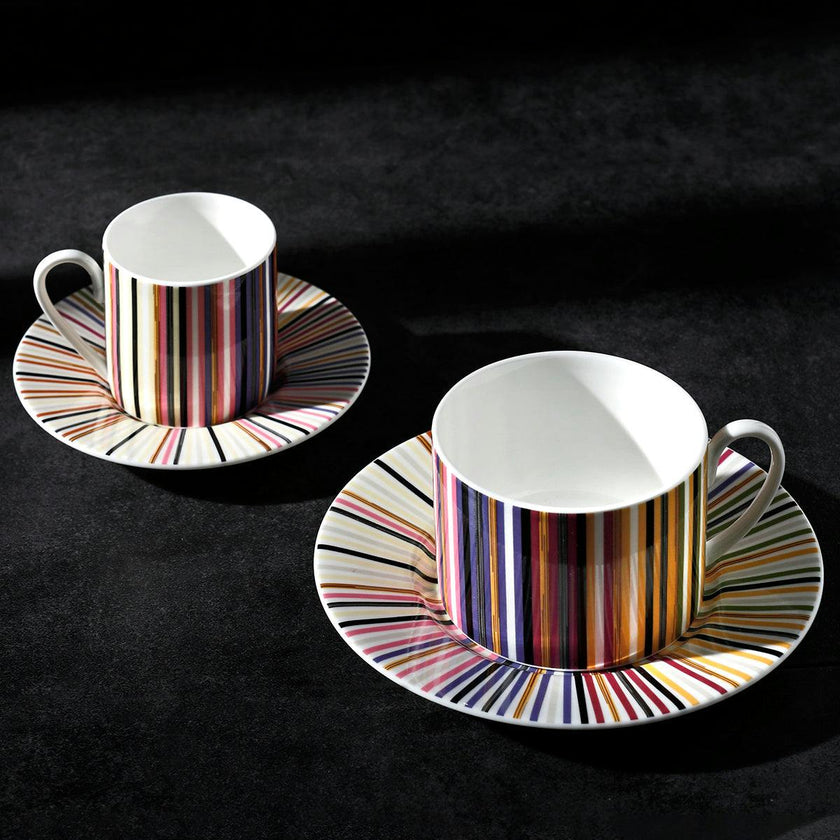 Tea Cup & Saucer Stripes Set of 2 In Luxury Box Jenkins 156 Diam. 3.3"