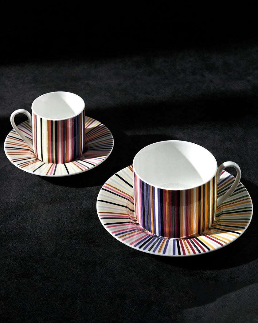 Tea Cup & Saucer Stripes Set of 2 In Luxury Box Jenkins 156 Diam. 3.3"