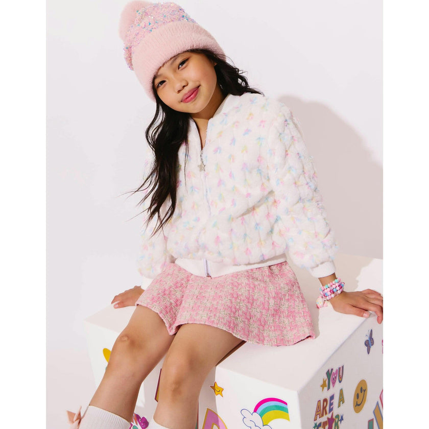 Pastel Bows Fuzzy Bomber