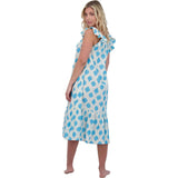 Eva Women's Ruffle Sundress Cream Aqua Ikat, Blue