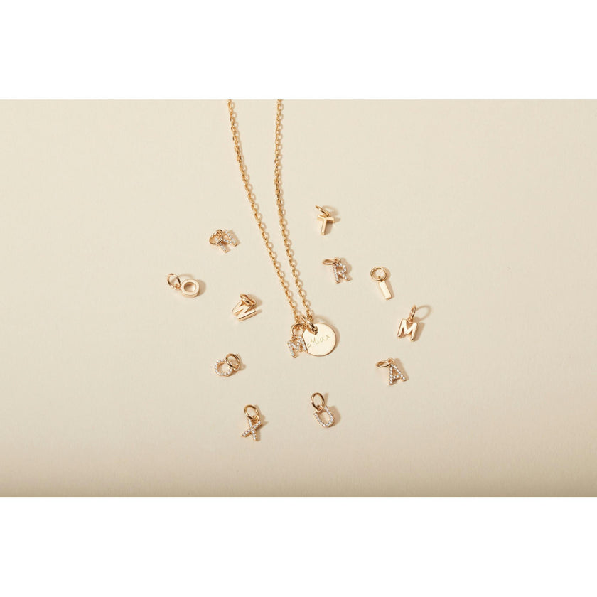 Personalized Mini Crystal Alphabet Necklace, 14k Gold Plated