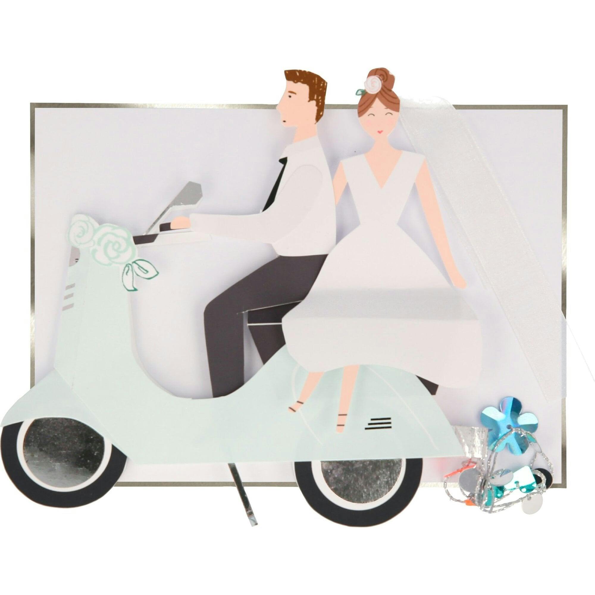 Scooter Couple Stand-Up Wedding Card