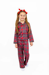 Girls Christmas Plaid Long Sleeve Satin PJ
