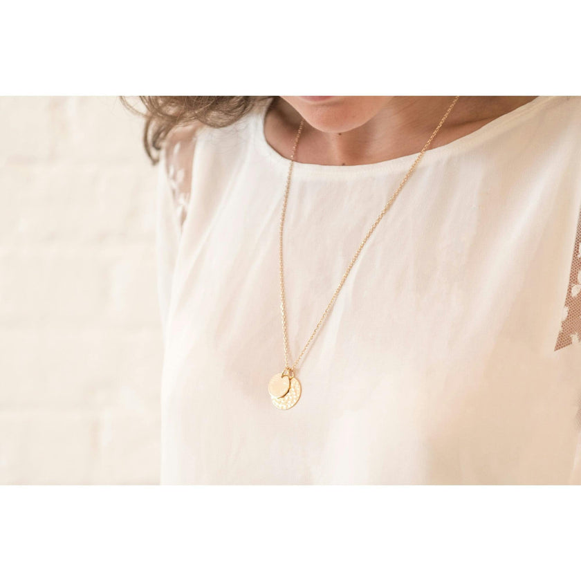 Personalized Hammered Double Disc Necklace, 18k Rose Gold Plated