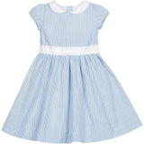 Organic Short Sleeve Seersucker Dress with Peter Pan Collar, Blue
