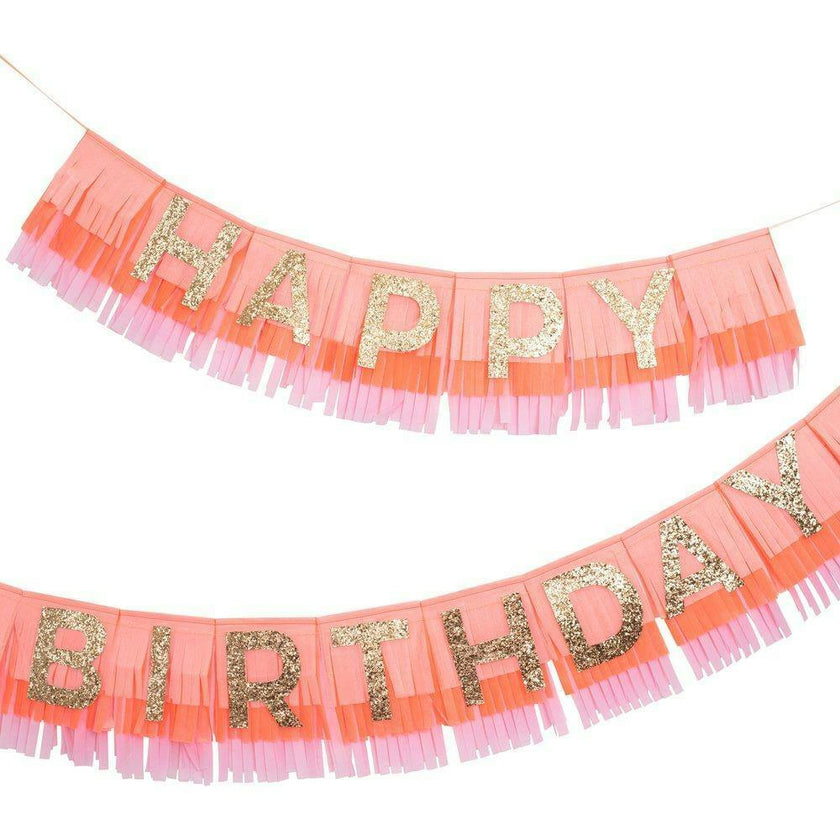 Pink Happy Birthday Fringe Garland Set