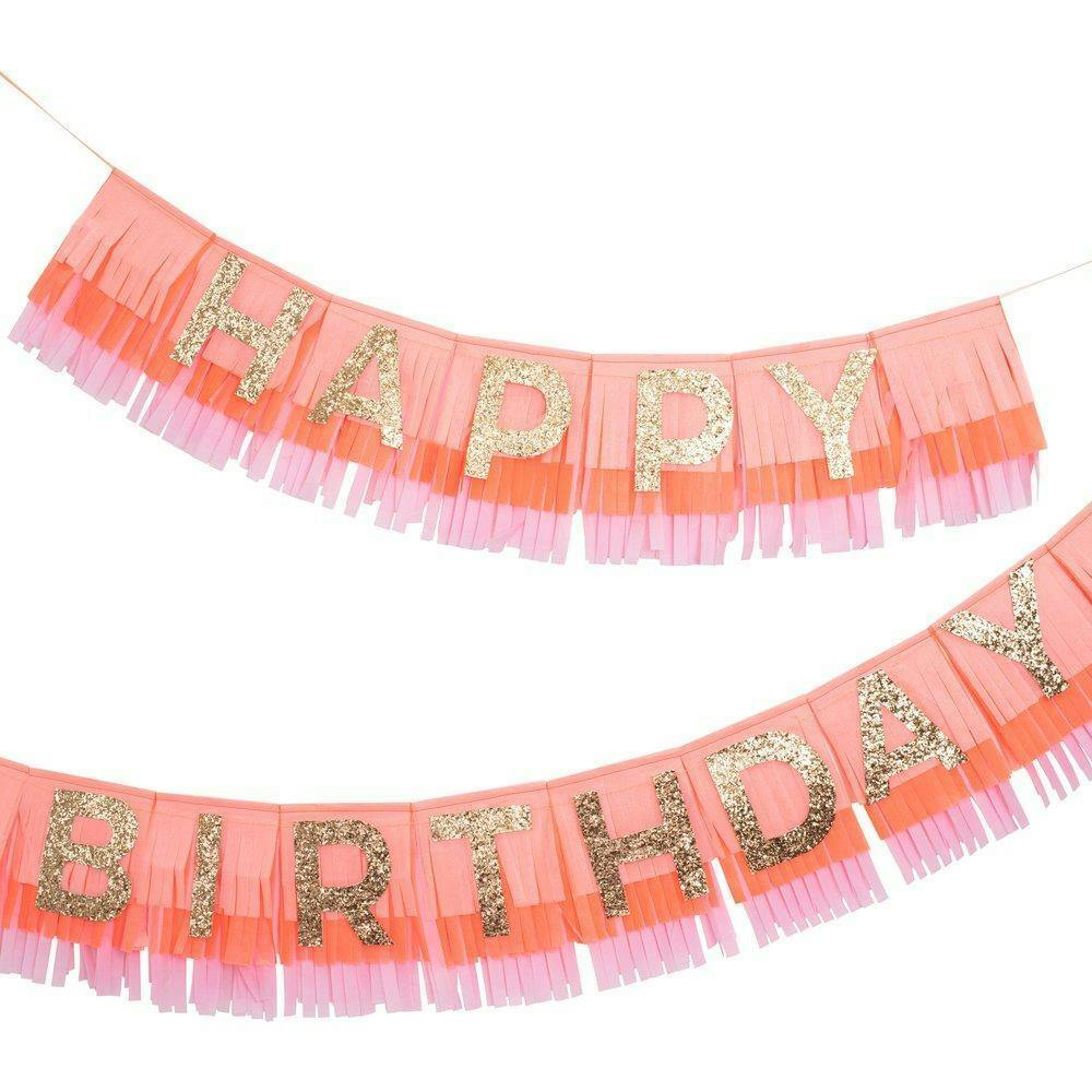Pink Happy Birthday Fringe Garland Set