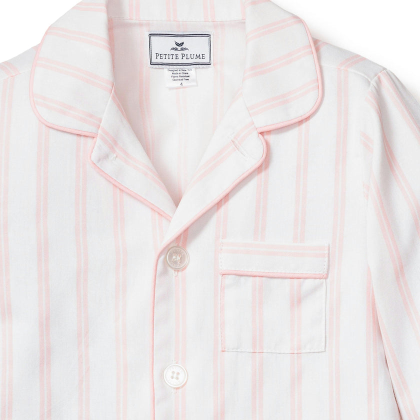 Kid's Twill Pajama Set in Pink and White Stripe